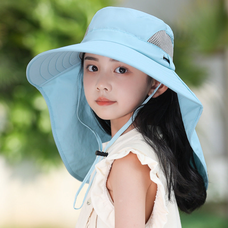 新款女童大披肩遮阳帽子户外夏季防晒帽护脖护颈防晒黑太阳帽