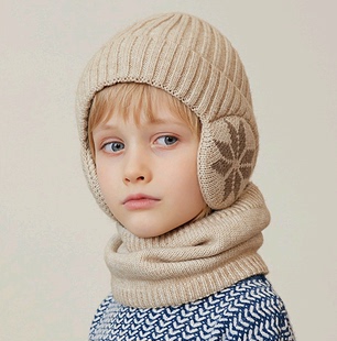 秋冬季儿童帽子男女冬季加绒围脖套装针织毛线帽男孩保暖护耳套头