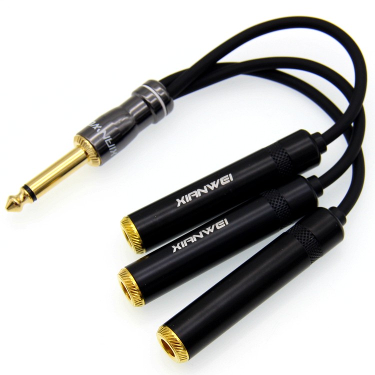 6.5一公两母6.35mm大二芯转双6.5母线单声道话筒麦克一分二音频线