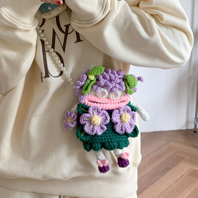 紫色香肠嘴手机包diy手工编织包包毛线钩针编织材料包送女友礼物