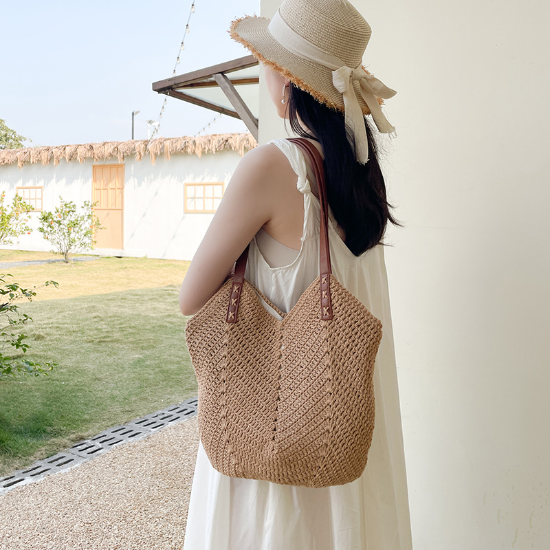 休闲单肩大容量手工棉线编织包