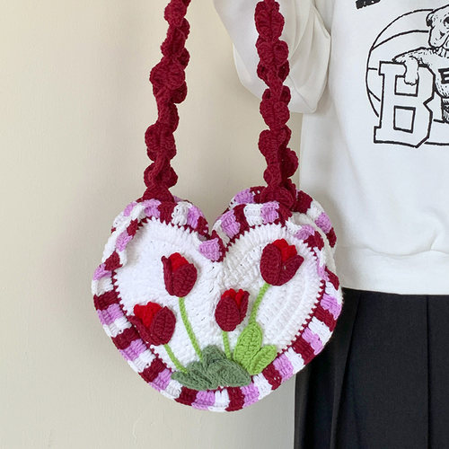 心形郁金香手工编织包diy材料包