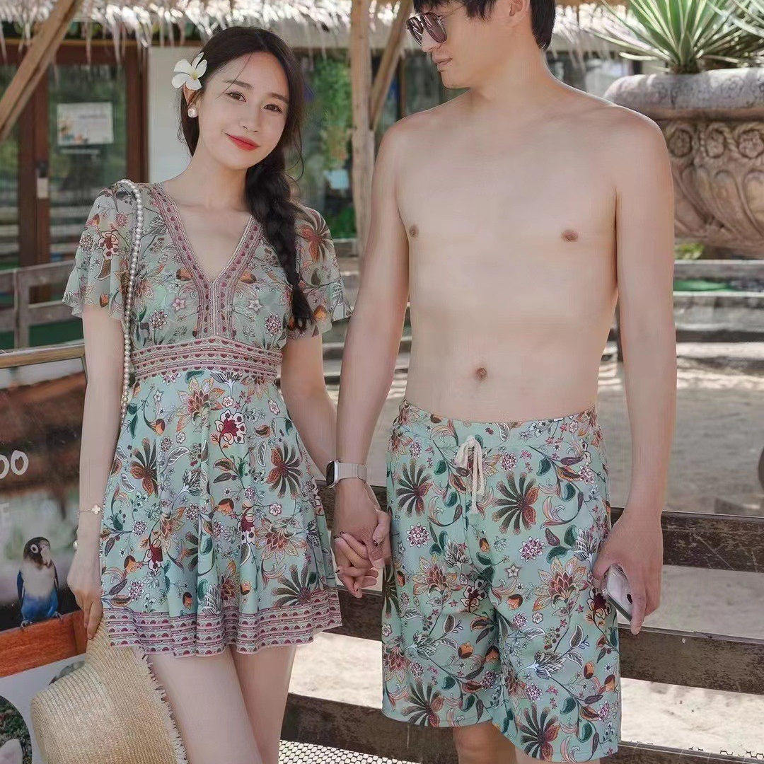 奇海新款情侣大码分体裙式显瘦遮肚泳装大小胸聚拢温泉度假女泳衣