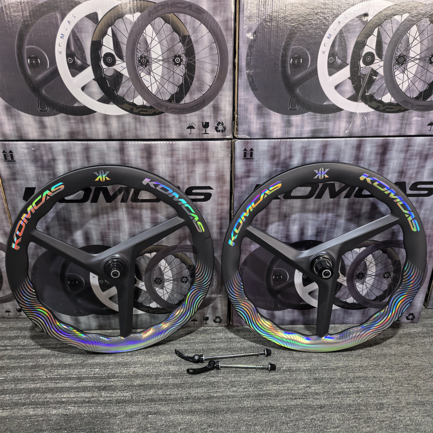 Komcas康卡斯碳纤维三刀轮组451碟刹碳圈折叠车骑行碳刀轮毂