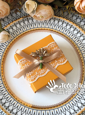 则礼 简约蝴蝶结喜糖盒小号 婚礼盒子结婚礼盒金黄色免折叠空盒