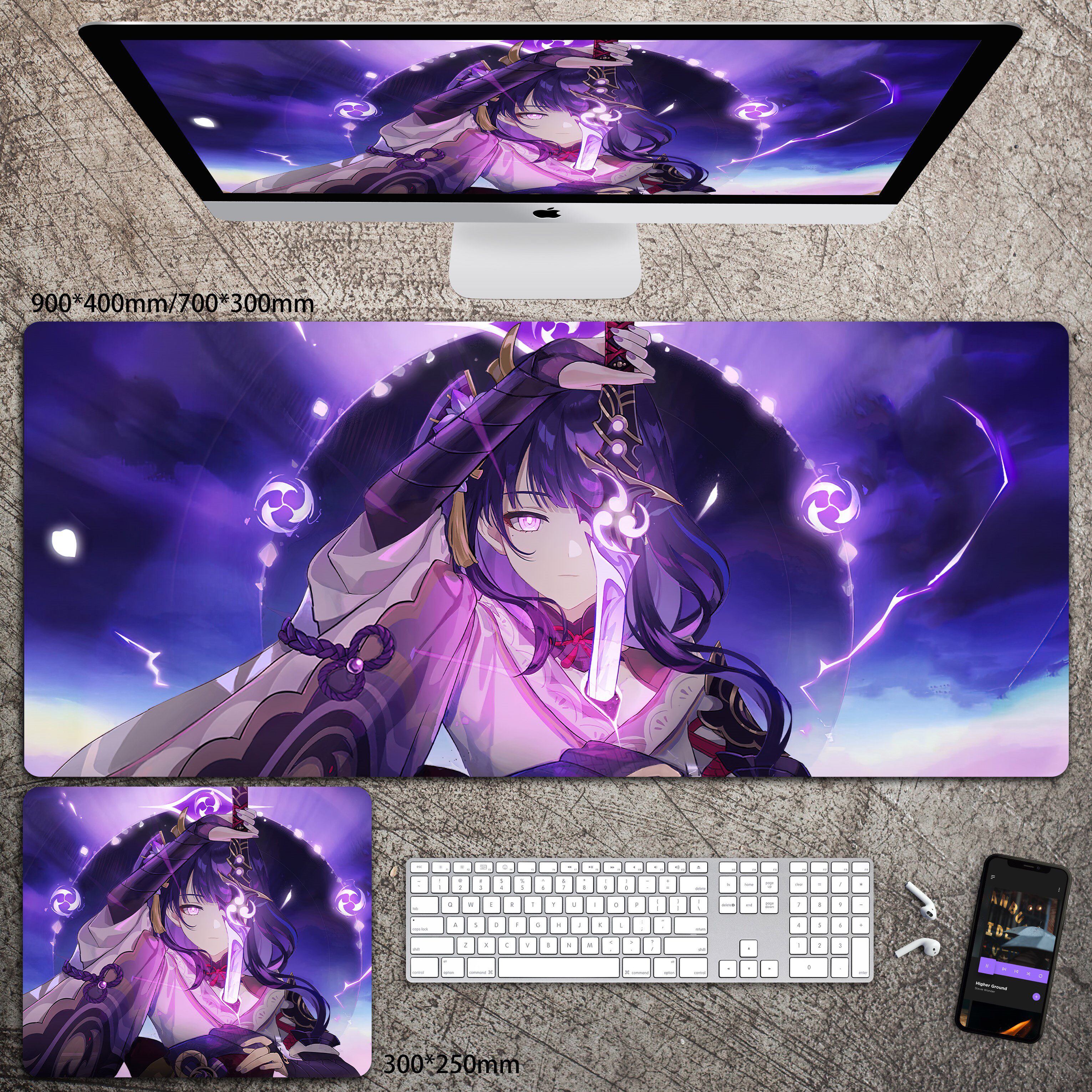 原神雷电将军鼠标垫雷神动漫游戏二次元超大电竞天然橡胶防水桌垫