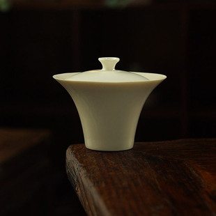 中式复古文人风盖碗家用功夫茶具可悬停马蹄泡茶碗二才敬茶碗茶杯