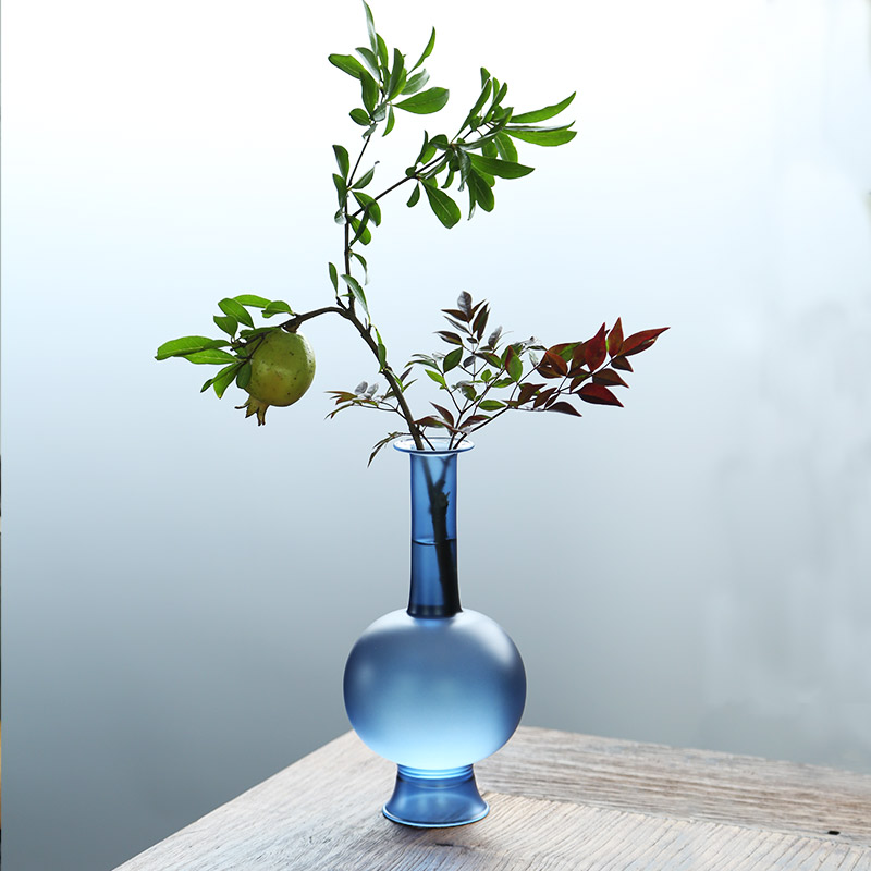 孔雀蓝客厅玻璃花瓶花器中式