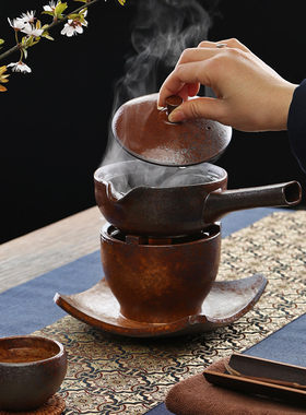 日式窑变粗陶陶壶侧把复古温茶炉