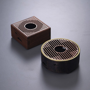 中式复古大漆砂岩茶道香炉茶配件便携式香炉蜡烛温茶炉喝茶保温炉