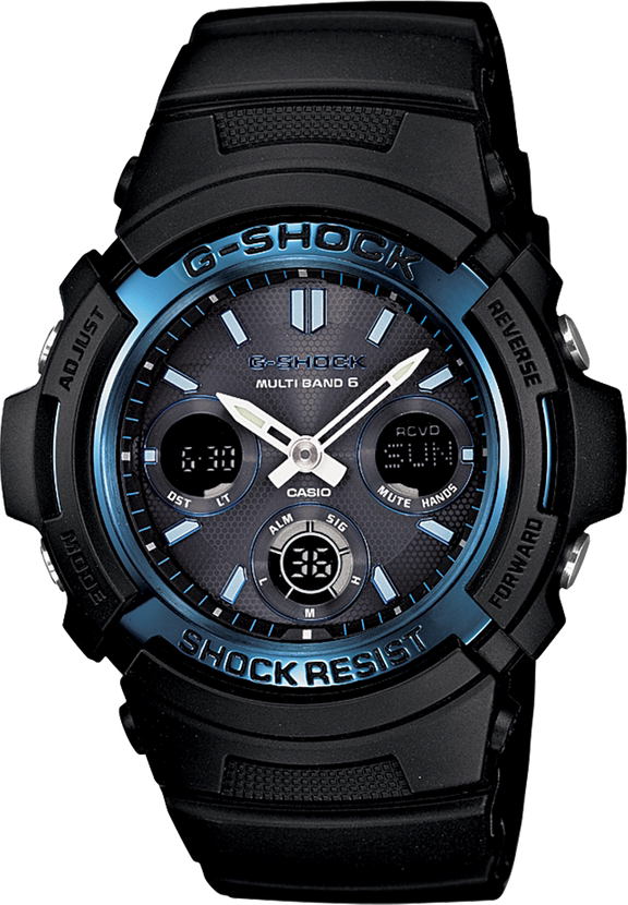 casio卡西欧g shock男士atomic 太阳能slim黑色树脂手表awgm100a