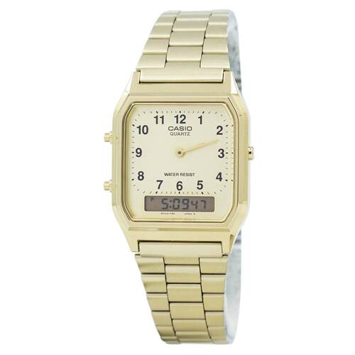 CASIO卡西欧金色闹钟Stopwatch日历AQ 230GA 9B Splash Resist