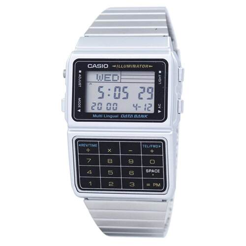 CASIO卡西欧数字的不锈钢Data Bank Lingual DBC 611 1DF男士手表