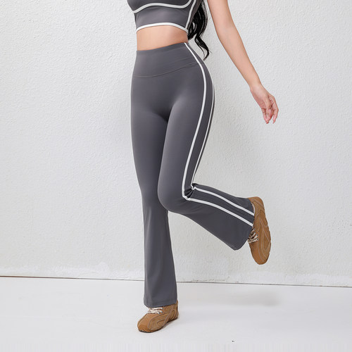 复古条杠瑜伽裤女微喇叭高腰提臀