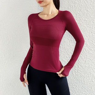 瑜伽服女lulu同款 弹力运动上衣跑步普拉提训练健身服 无缝显瘦长袖
