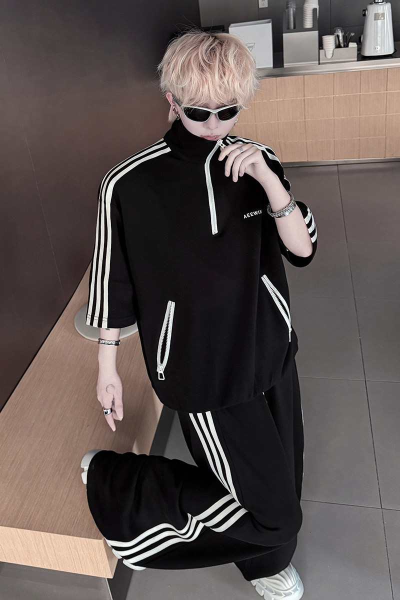 时尚潮牌短袖POLO拉链套头衫运动套装一套休闲裤长裤H2233P180,男装T恤,星座1114（原A254）