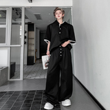 春夏黑白拼接撞色连帽套装休闲长裤弯刀裤潮流百搭H2259P170，男装休闲套装，电商A254