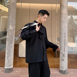 法式气质设计感立领长袖衬衣男宽松发型师衬衫韩版潮牌H2088P75，男装衬衫，电商A254