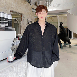 发型师男士韩版小香风网红同款垂感衬衫男装亮片衬衣H1281 P65图片