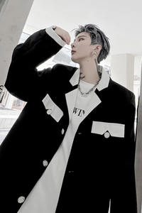ins网红博主小香风黑白拼接西装外套男中性高级感西服 H1772 P125图片