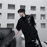 新中式立领盘扣高级感衬衣男风竹子绣花衬衫发型师潮H2150P85，男装衬衫，星座1114（原A254）