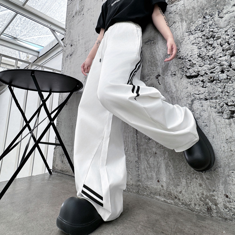 美式尼龙冲锋裤垂感条纹运动休闲裤男女直筒阔腿裤ins潮H2179P65,男装休闲裤,星座1114（原A254）