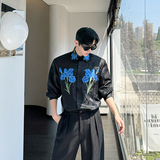 小众刺绣植物花卉长袖衬衫男女设计感网红衬衣韩版潮H2170P105，男装衬衫，星座1114（原A254）