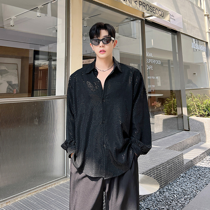 原创夜店酒吧DJ网红演出歌手亮片衬衫男女个性衬衣潮H1873P85,男装衬衫,星座1114（原A254）