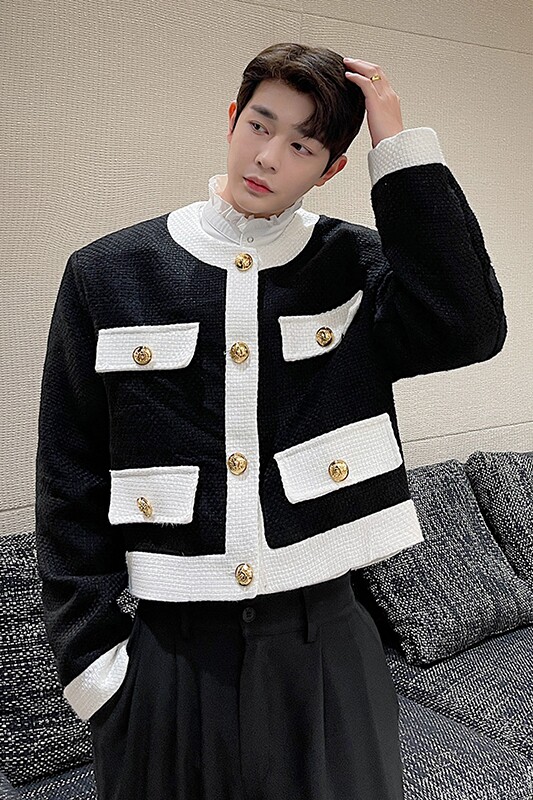 网红小香风ins明星同款西装外套高级感黑白撞色西服潮H1575P125,男装西服,星座1114（原A254）