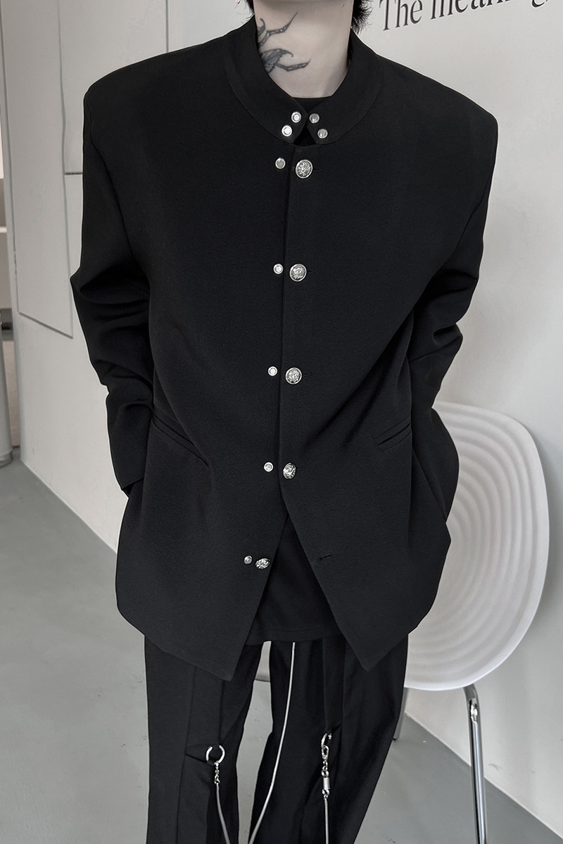 新中式男装黑色西装外套秋季痞帅高级感西服夹克订婚礼服中山唐装,男装西服,星座1114（原A254）