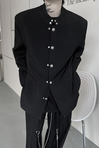 新中式男装黑色西装外套秋季痞帅高级感西服夹克订婚礼服中山唐装图片