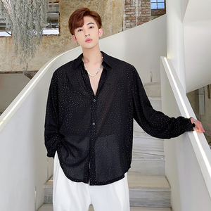 发型师男士韩版小香风网红同款垂感衬衫男装亮片衬衣H1281 P65图片