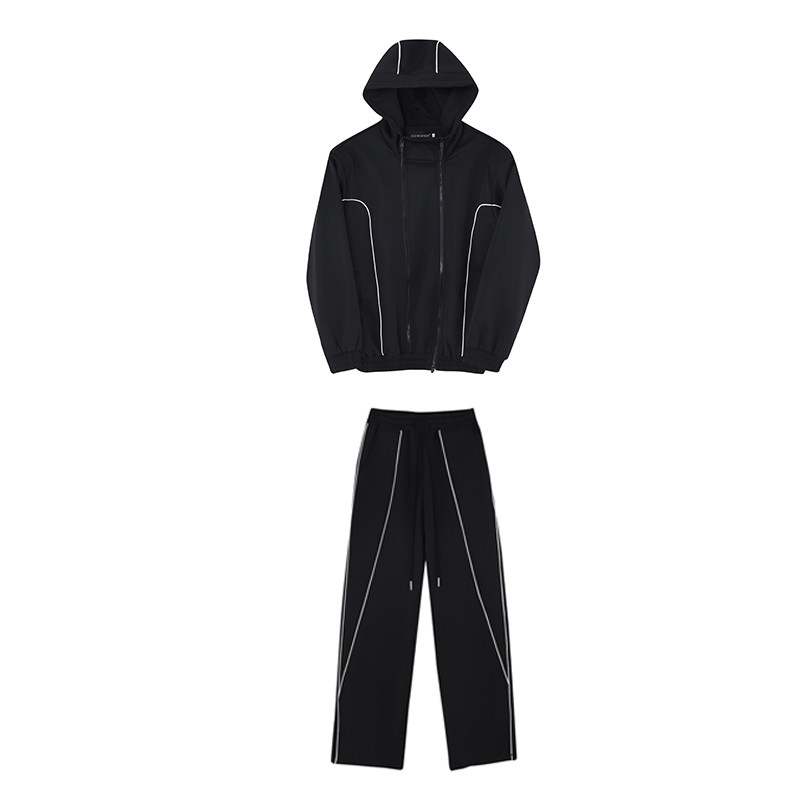 ins高级感休闲运动套装男双拉链夹克两件套阔腿裤潮流H1965P230,男装休闲套装,星座1114（原A254）