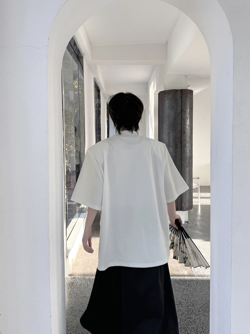 新中式半高领竹子印花T恤男女风体恤潮流H2127P70,男装T恤,星座1114（原A254）
