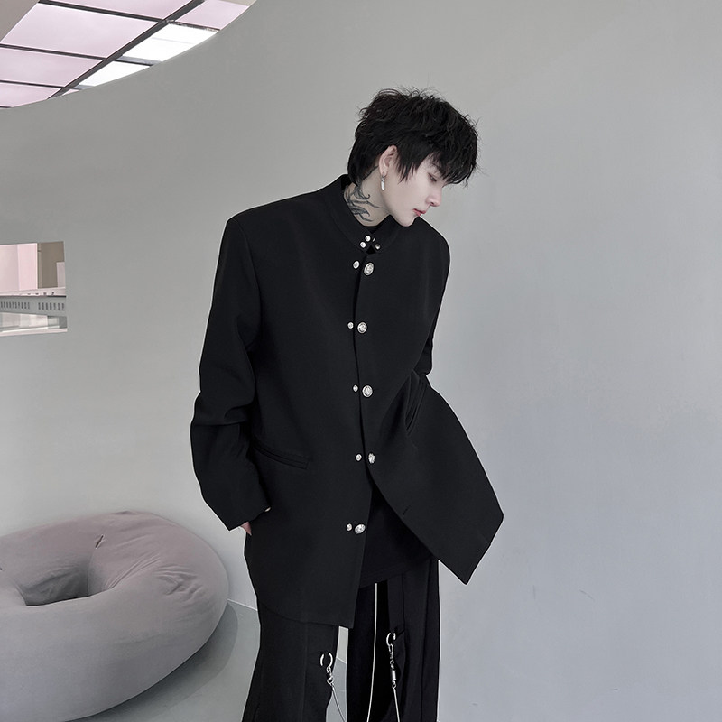 新中式男装黑色西装外套秋季痞帅高级感西服夹克订婚礼服中山唐装,男装西服,星座1114（原A254）