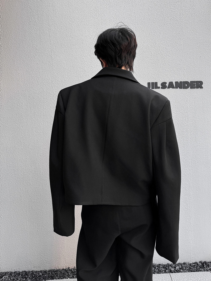 山本风短款西装外套男简约垫肩黑色西服走秀款上衣潮流H2100P125,男装西服,星座1114（原A254）