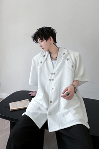 新中式金属扣小众西装男短袖设计感上衣夏季半袖西服 H8018 P125图片