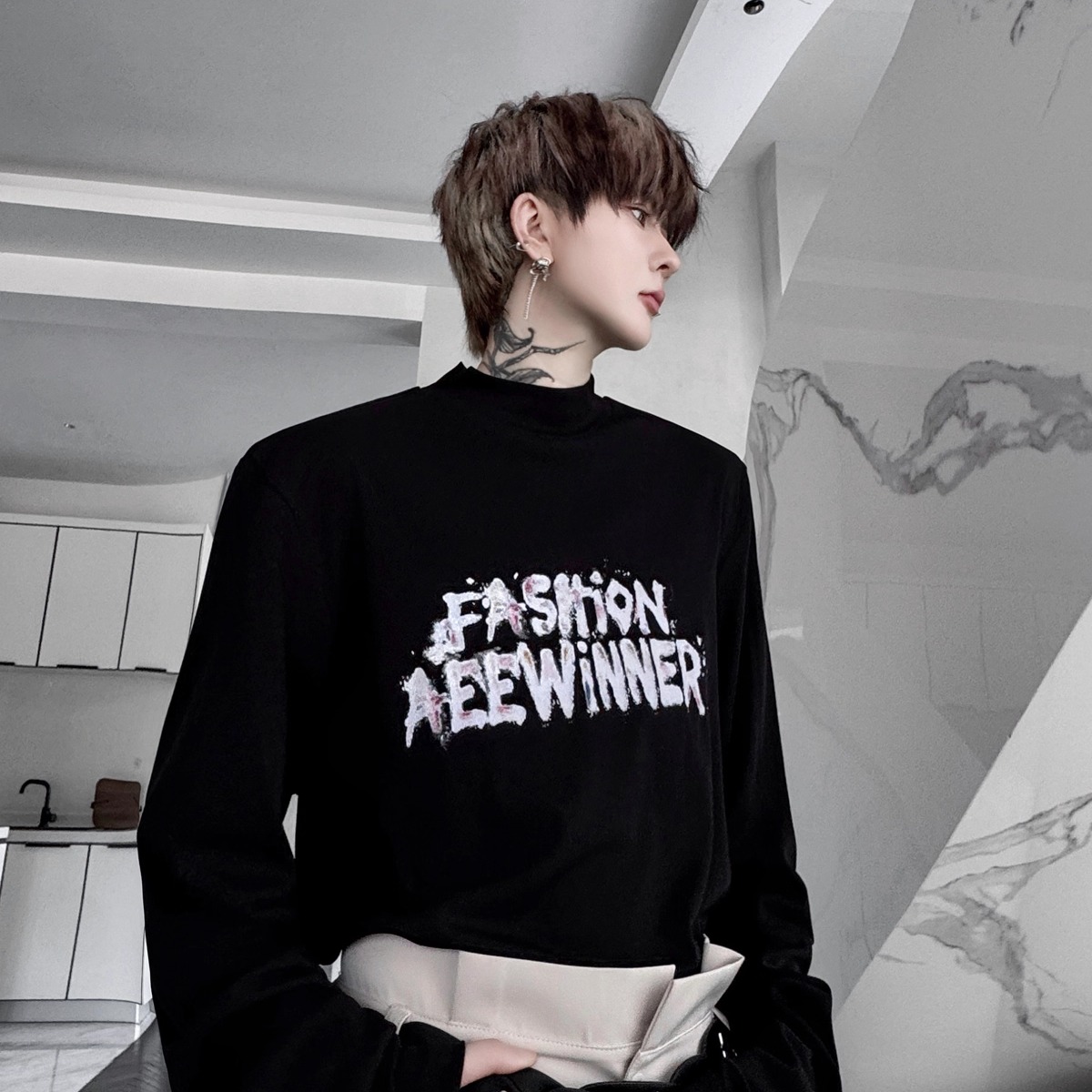 春秋小高领字母印花长袖T恤男女装打底衫韩版潮牌H2271P65，男装T恤，星座1114（原A254）