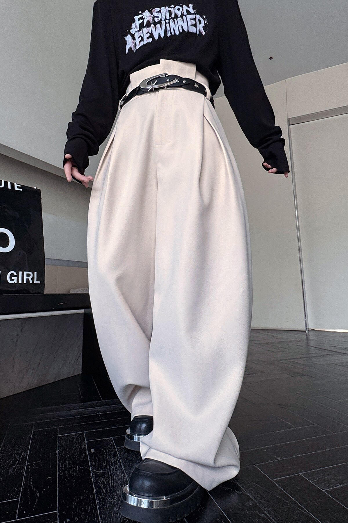 设计感西裤廓形立体褶皱阔腿裤休闲弯刀裤直筒长裤男女H2269P90,男装休闲裤,星座1114（原A254）