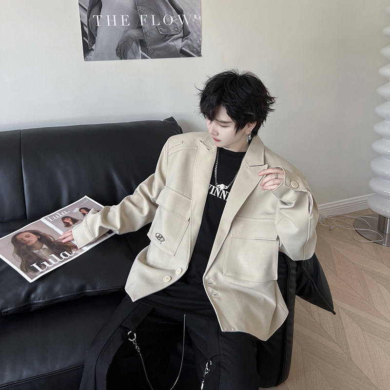 ins小众高级感短款西服立体口袋金属扣装饰西装外套男H1994P130,男装西服,星座1114（原A254）