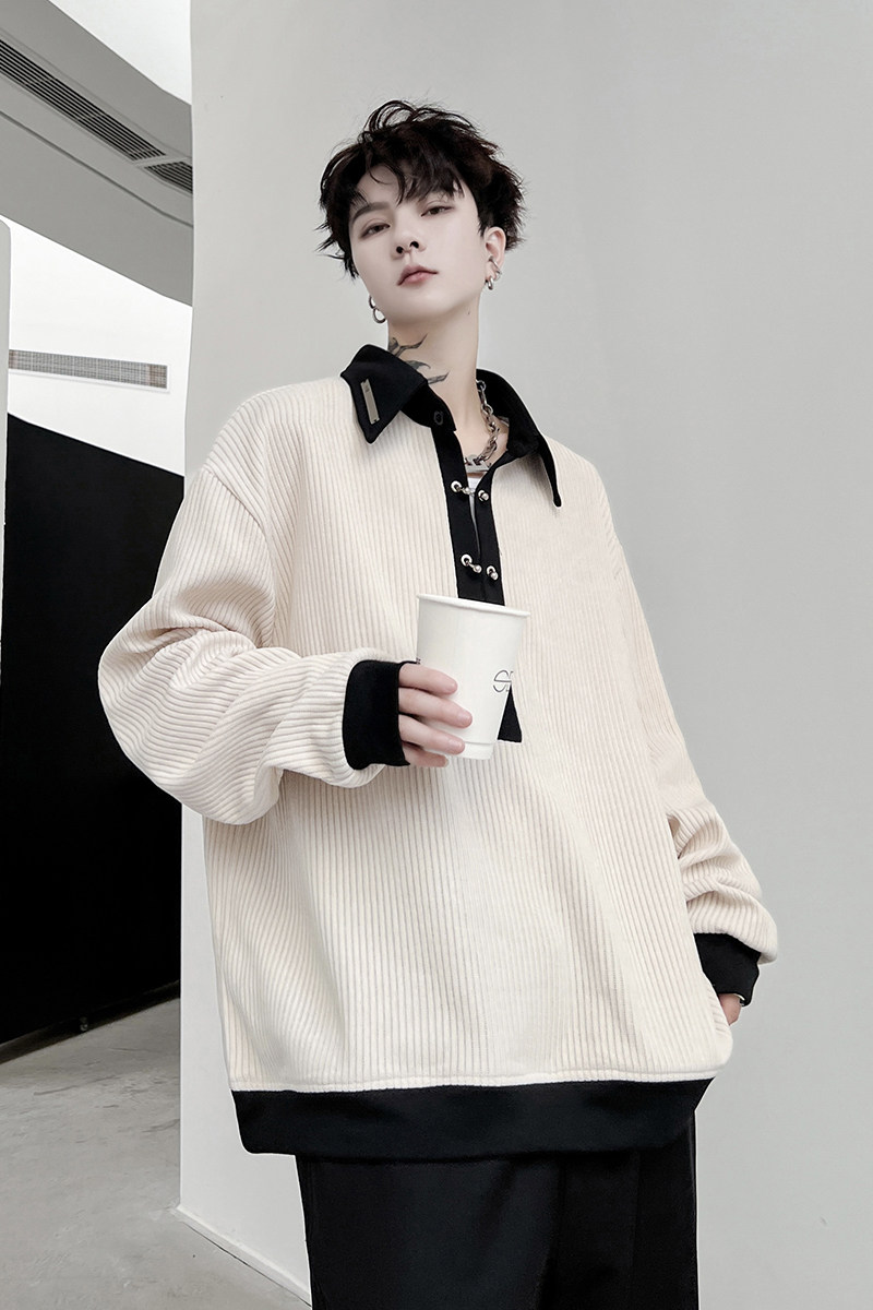 ins网红小众高级设计感POLO衫男中性时髦金属纽扣装饰潮H1692P85,男装Polo衫,星座1114（原A254）