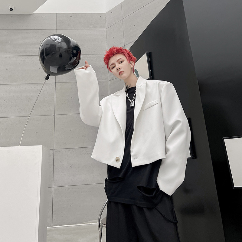 ins网红显瘦高级感短款西装外套男小众个性韩版小西服H1713P115,男装西服,星座1114（原A254）