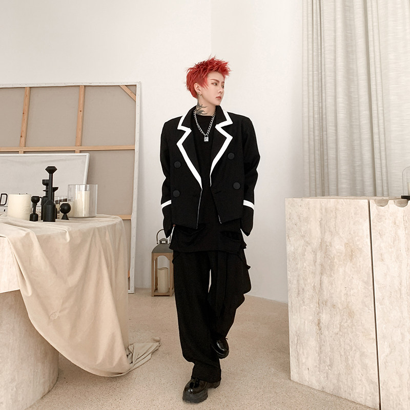 ins明星同款小众黑白拼接撞色西装外套高级设计感西服H1718P125,男装西服,星座1114（原A254）