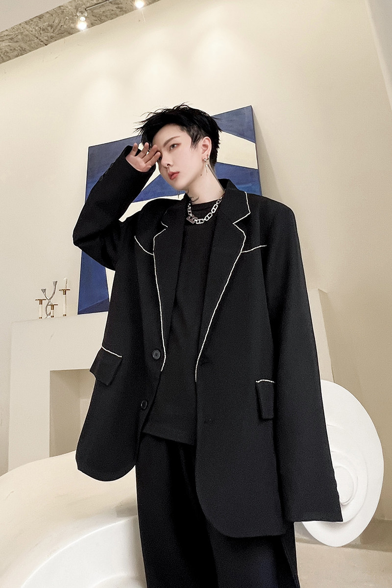 ins网红高级感拉链装饰西装外套男韩版设计师款西服潮H1721P130,男装西服,星座1114（原A254）
