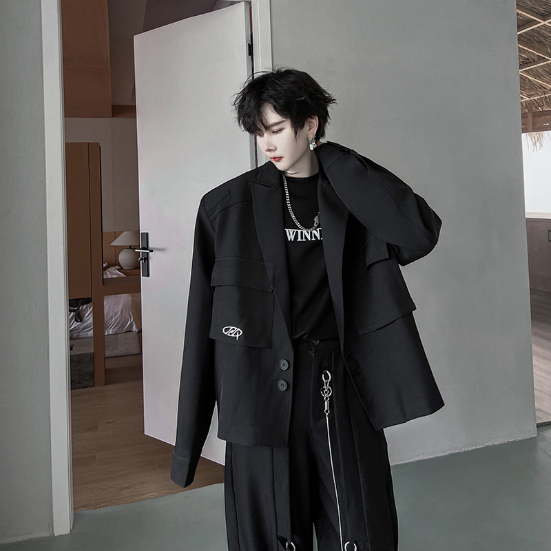 ins小众高级感短款西服立体口袋金属扣装饰西装外套男H1994P130,男装西服,星座1114（原A254）