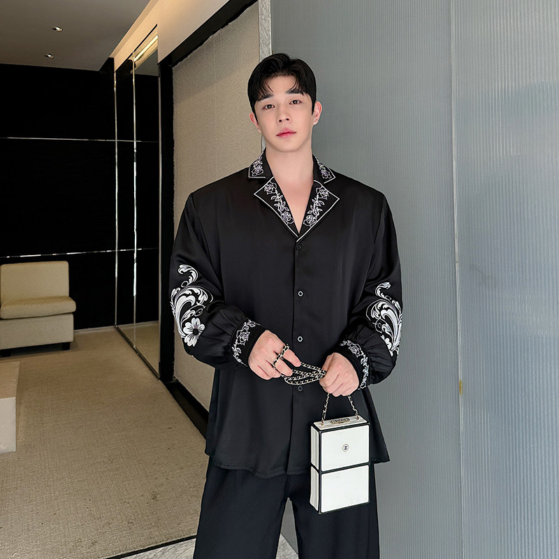 刺绣宽松型长袖修身金属袖扣衬衫小众套装家居服衬衫男士春秋衬衣,男装衬衫,星座1114（原A254）