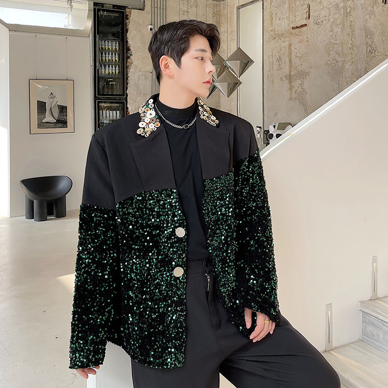 走秀款重工艺珠片拼接西服男小众高级感多纽扣西装韩版H1580P145，男装西服，星座1114（原A254）