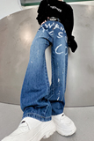 ins网红高级设计感字母涂鸦印花泼墨牛仔裤韩版百搭长裤H1791P85，男装牛仔裤，星座1114（原A254）