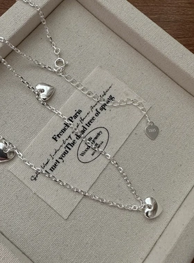 S925纯银韩版小众设计感爱心褶皱项链韩国风时尚简约时髦锁骨链