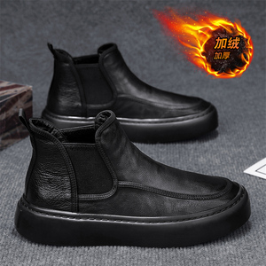 一脚蹬棉鞋男冬季加绒保暖黑色工作男鞋软底防水防滑爸爸休闲潮鞋